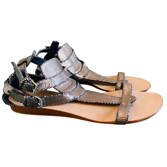 Vicini Shoes - TAPEET VICINI Silver Metallic Leather Gladiator Sandals